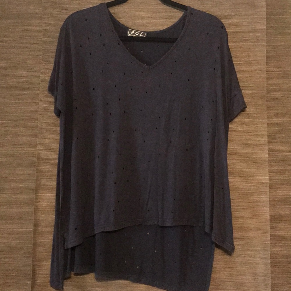 Navy blue shirt sleeves shirt with holes